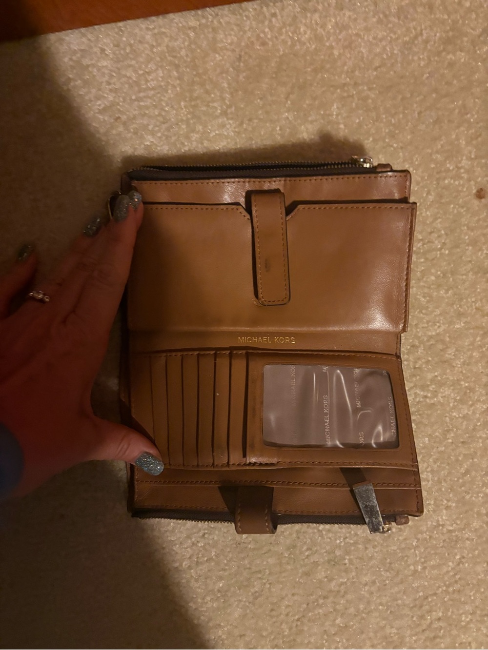 Michael Kors Brown Leather Wallet with Zip Pocket and ID Window